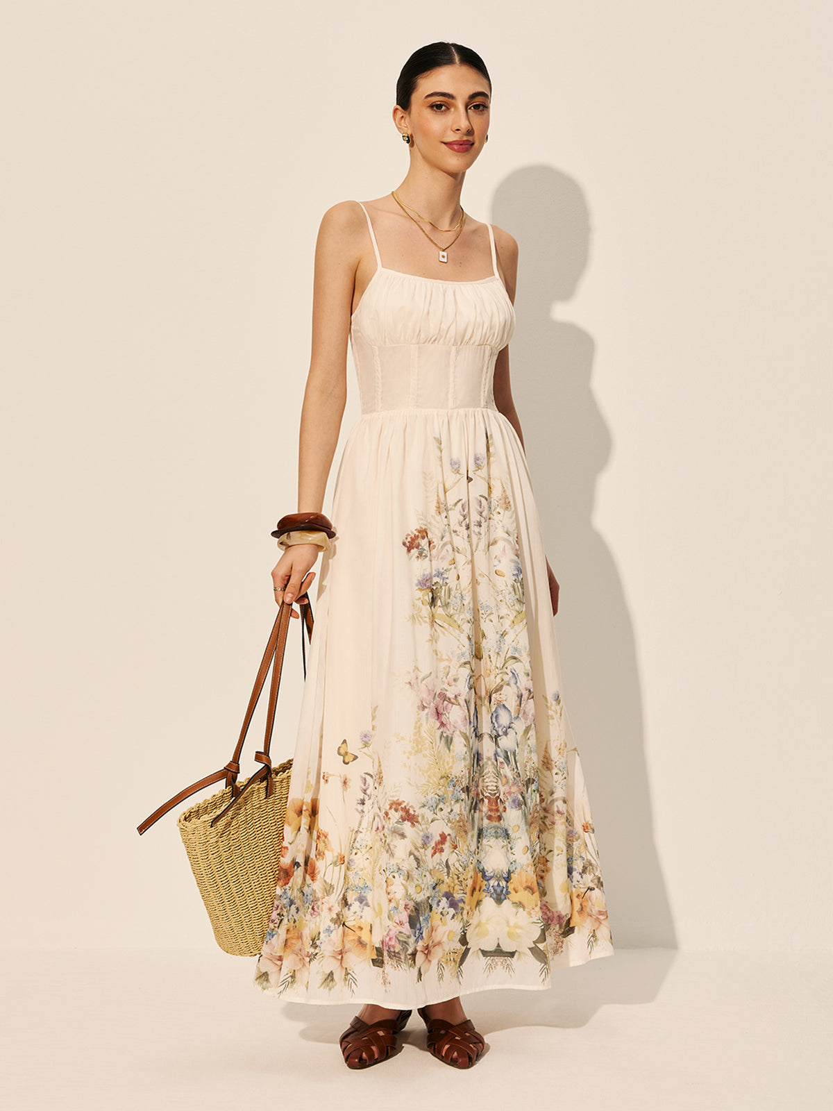 Square Neck Floral Print Dress-Massicos