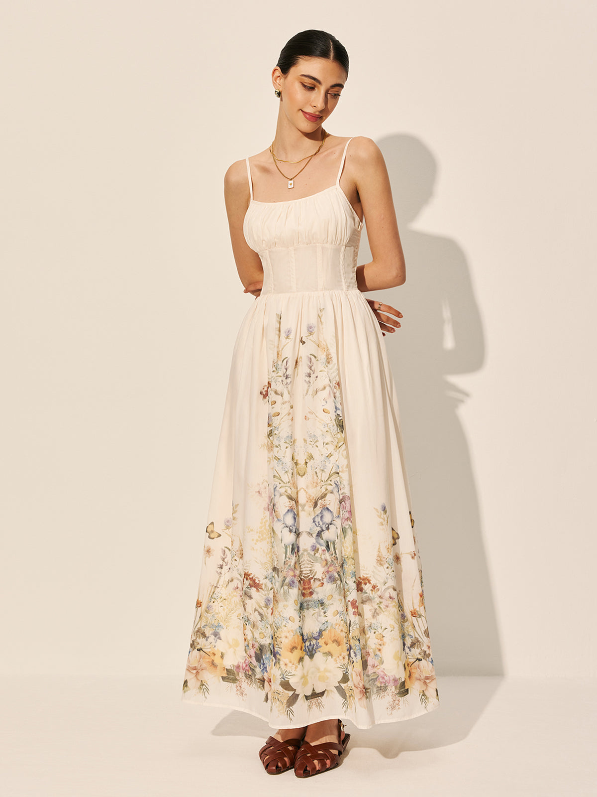 Square Neck Floral Print Dress-Massicos