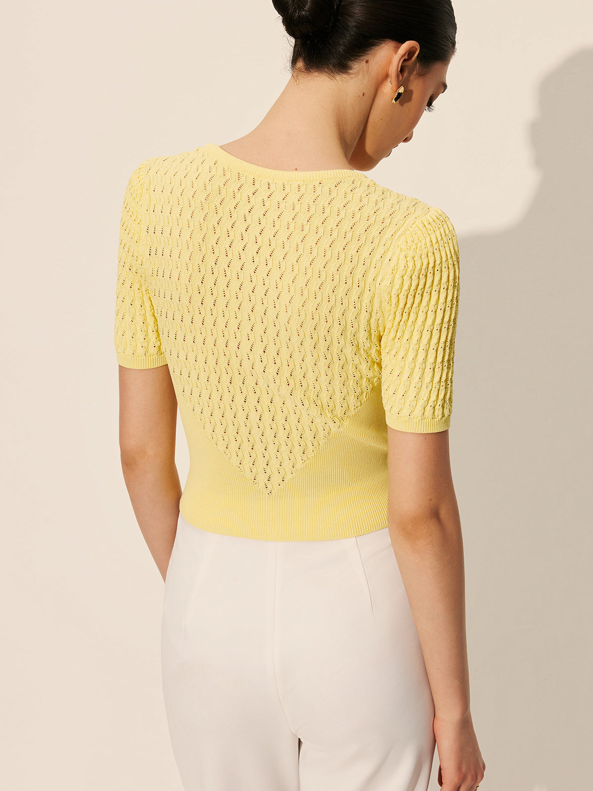 Hollow Knit Buttoned Top-Massicos