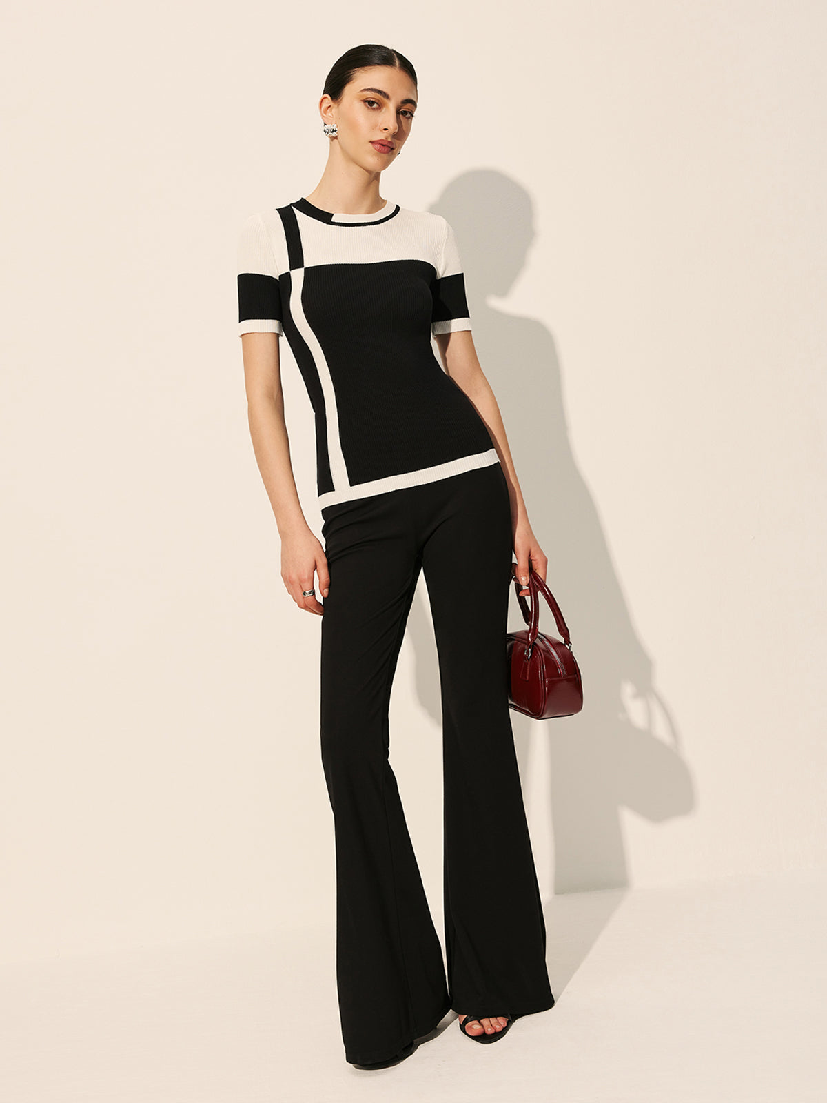 Color Block Ribbed Knit Top-Massicos