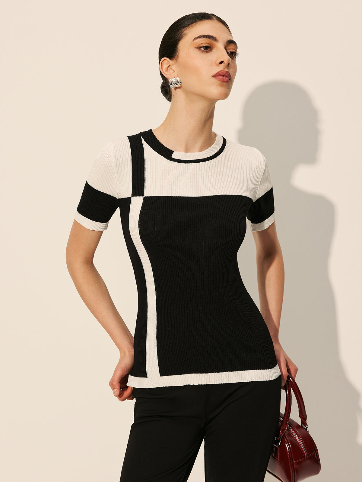 Color Block Ribbed Knit Top-Massicos