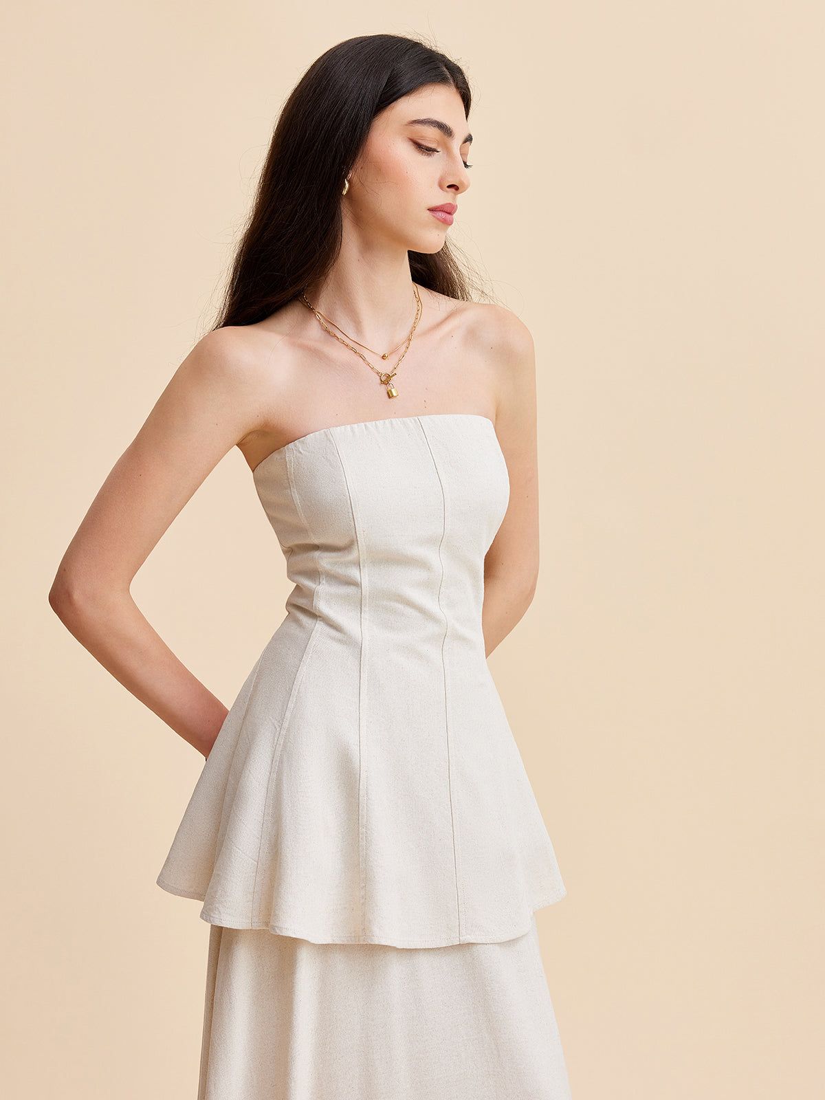 Strapless Peplum Top With Flowing Skirt Set-Massicos