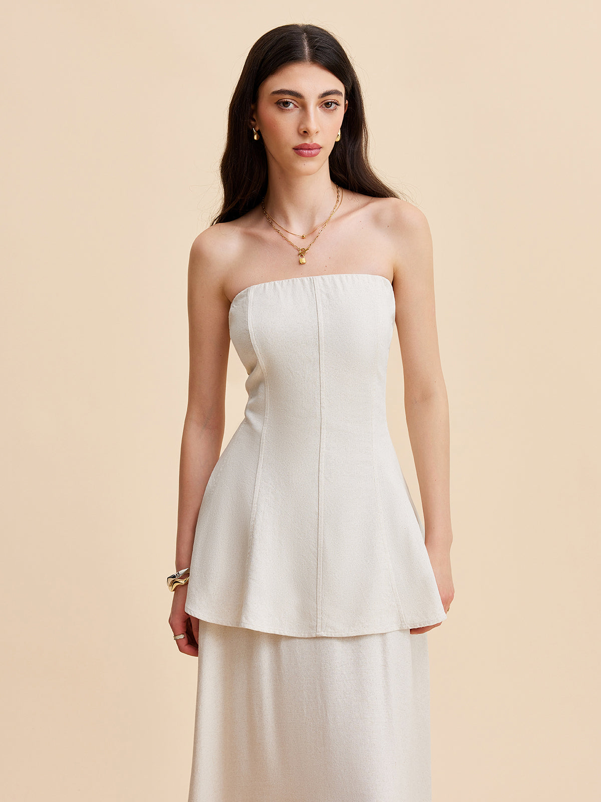 Strapless Peplum Top With Flowing Skirt Set-Massicos