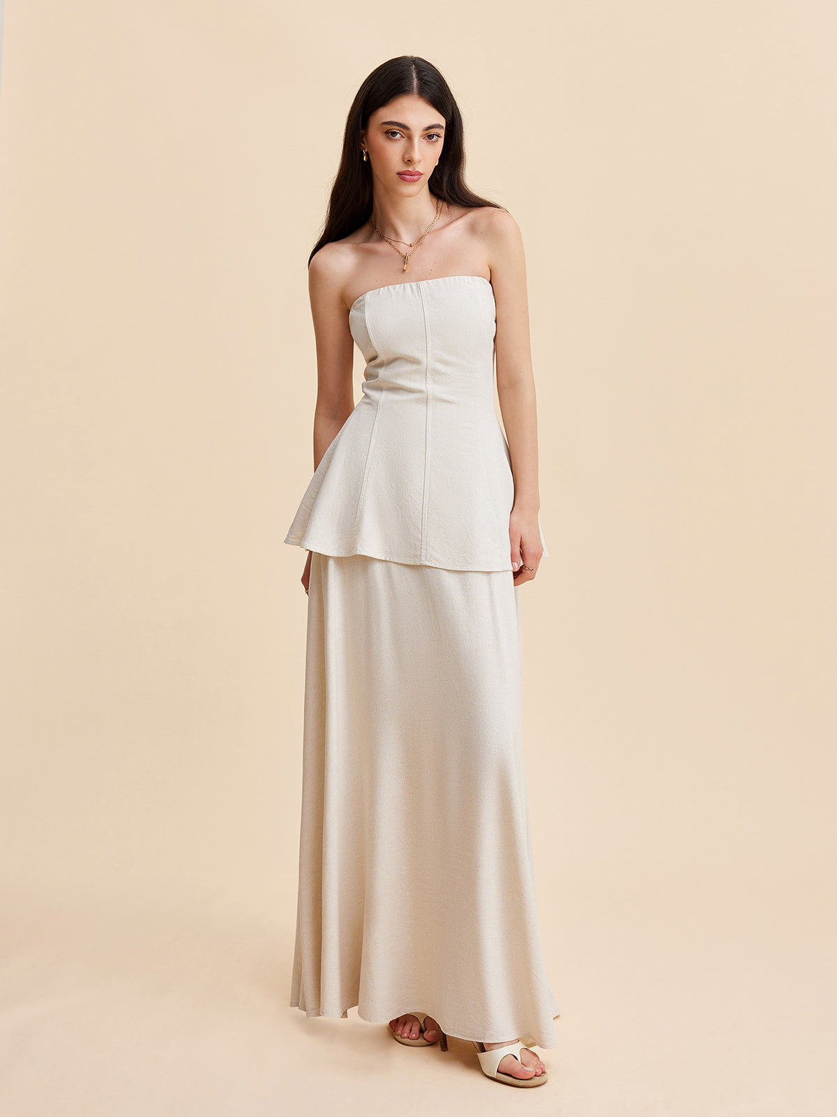 Strapless Peplum Top With Flowing Skirt Set-Massicos