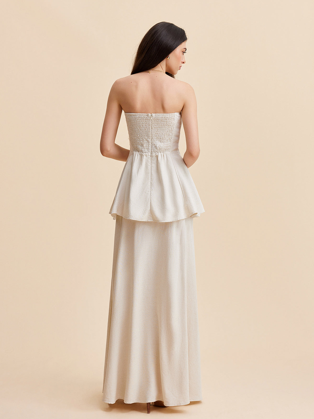 Strapless Peplum Top With Flowing Skirt Set-Massicos