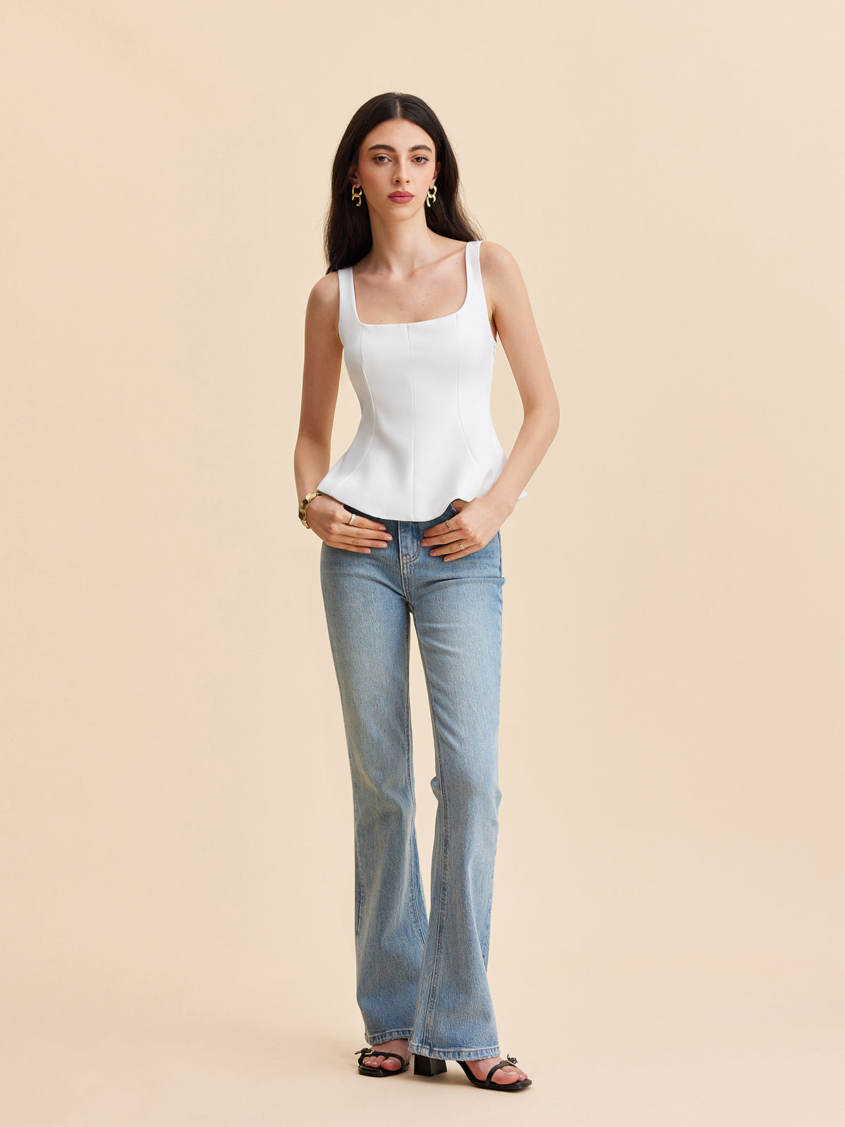 Square Neck Peplum Tank Top-Massicos