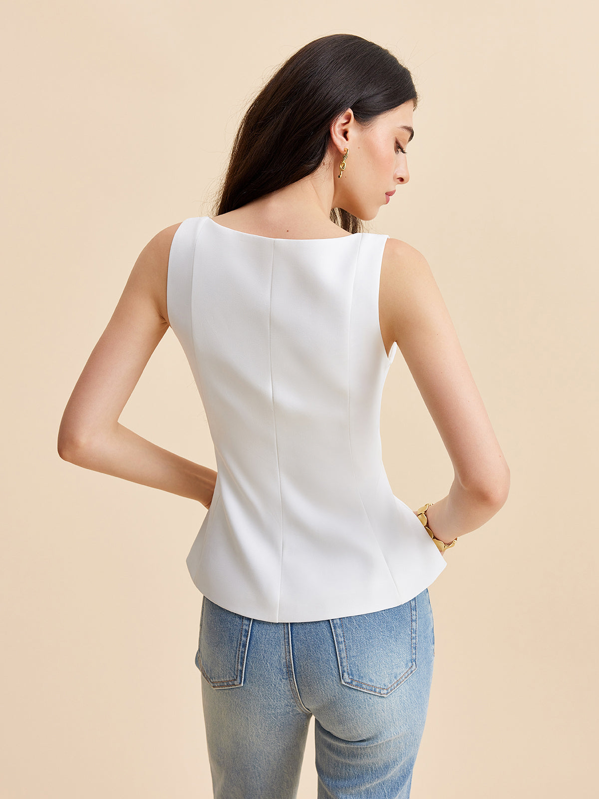 Square Neck Peplum Tank Top-Massicos