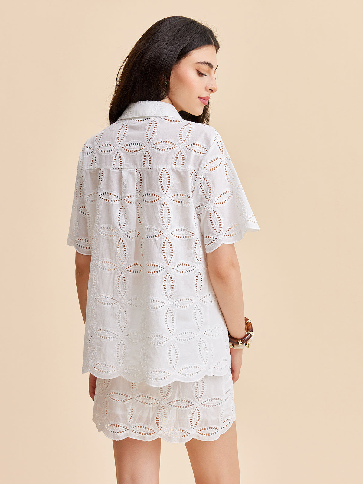 Semi-Sheer Cotton Eyelet Embroidered Skirt Set-Massicos