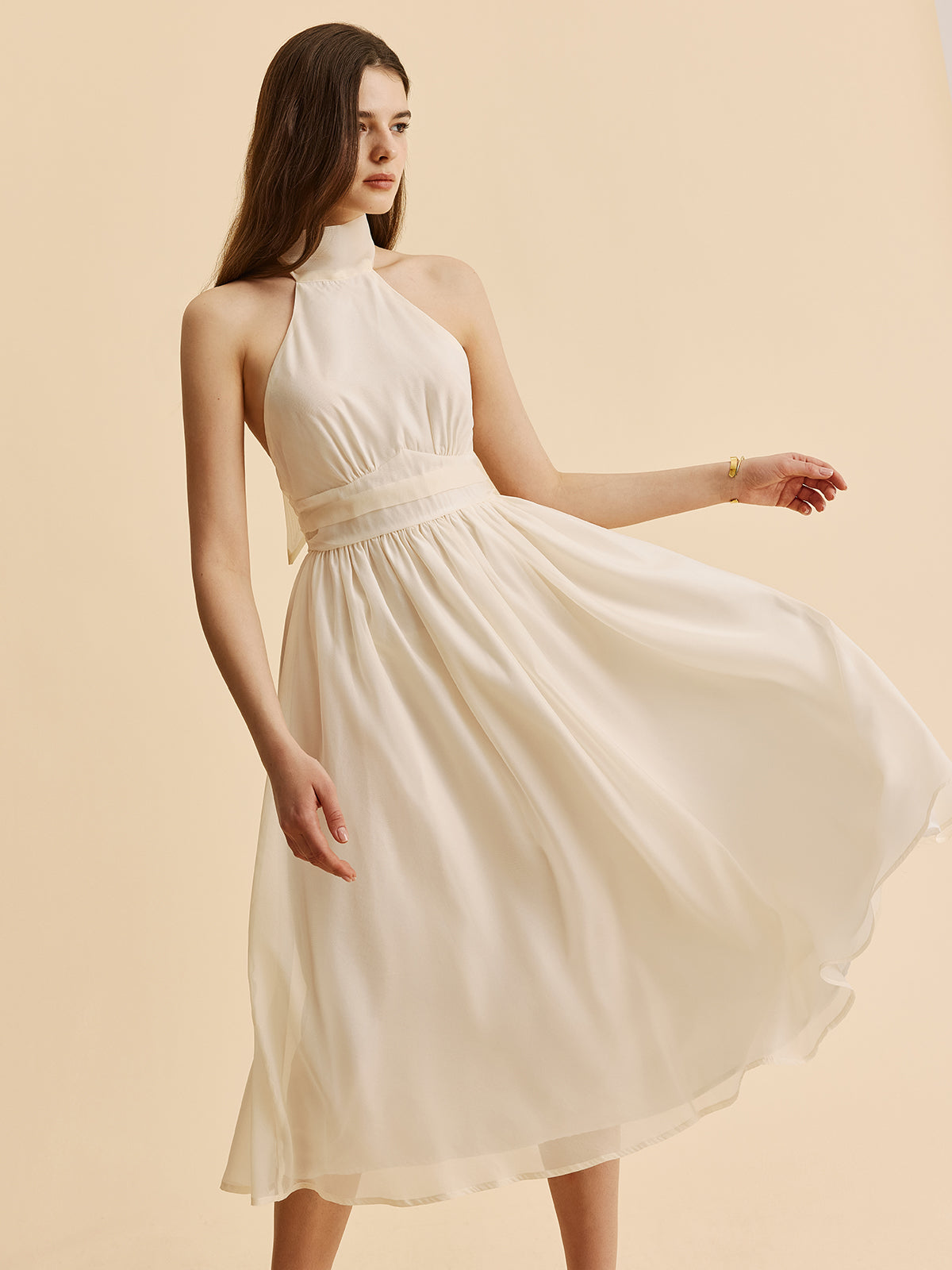 Tie-Back Halter A-Line Dress-Massicos