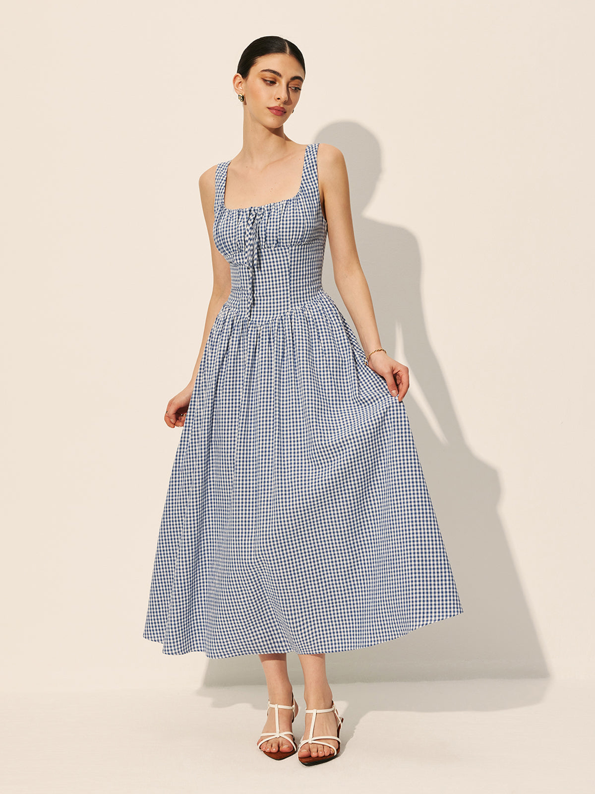 Cotton Checkerboard Tie-Front Dress-Massicos