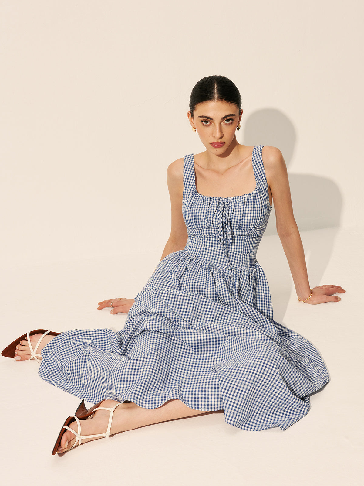 Cotton Checkerboard Tie-Front Dress-Massicos