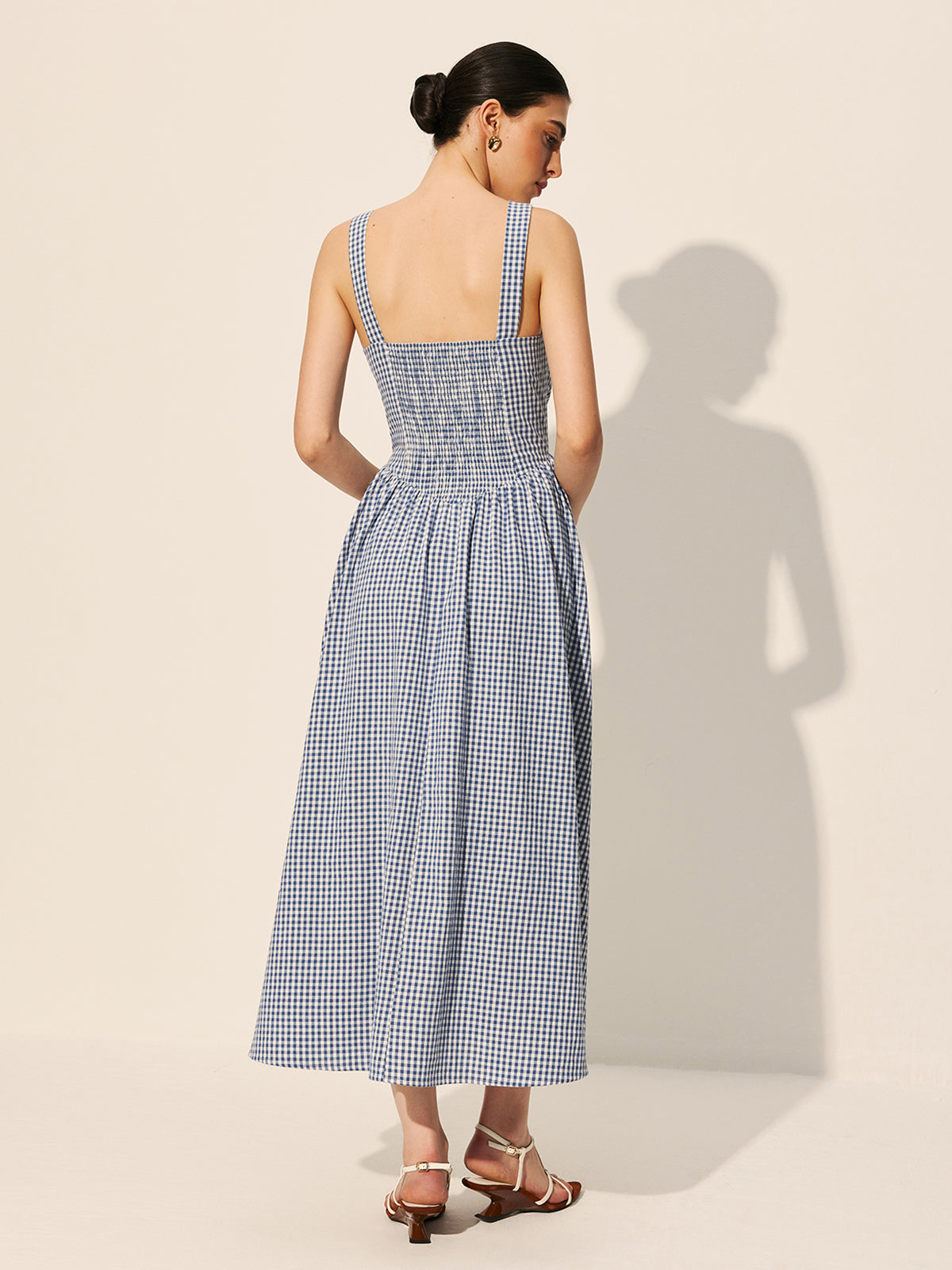 Cotton Checkerboard Tie-Front Dress-Massicos
