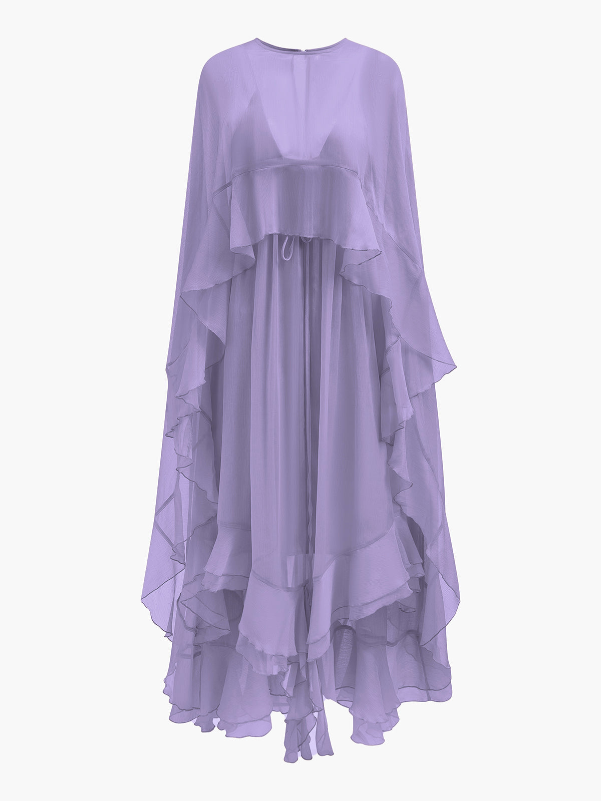Semi-Sheer Chiffon Layered Dress With Cloak-Massicos