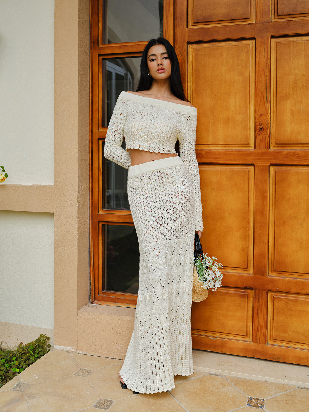Knit Off-Shoulder Cropped Top-Massicos