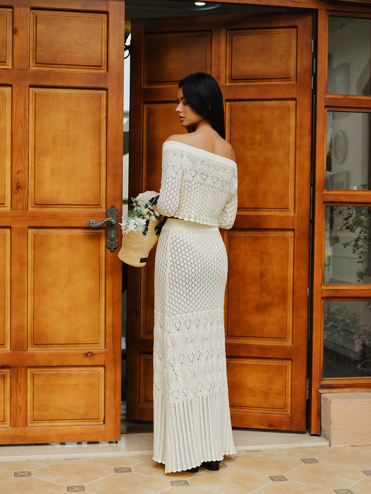 Knit Off-Shoulder Cropped Top-Massicos