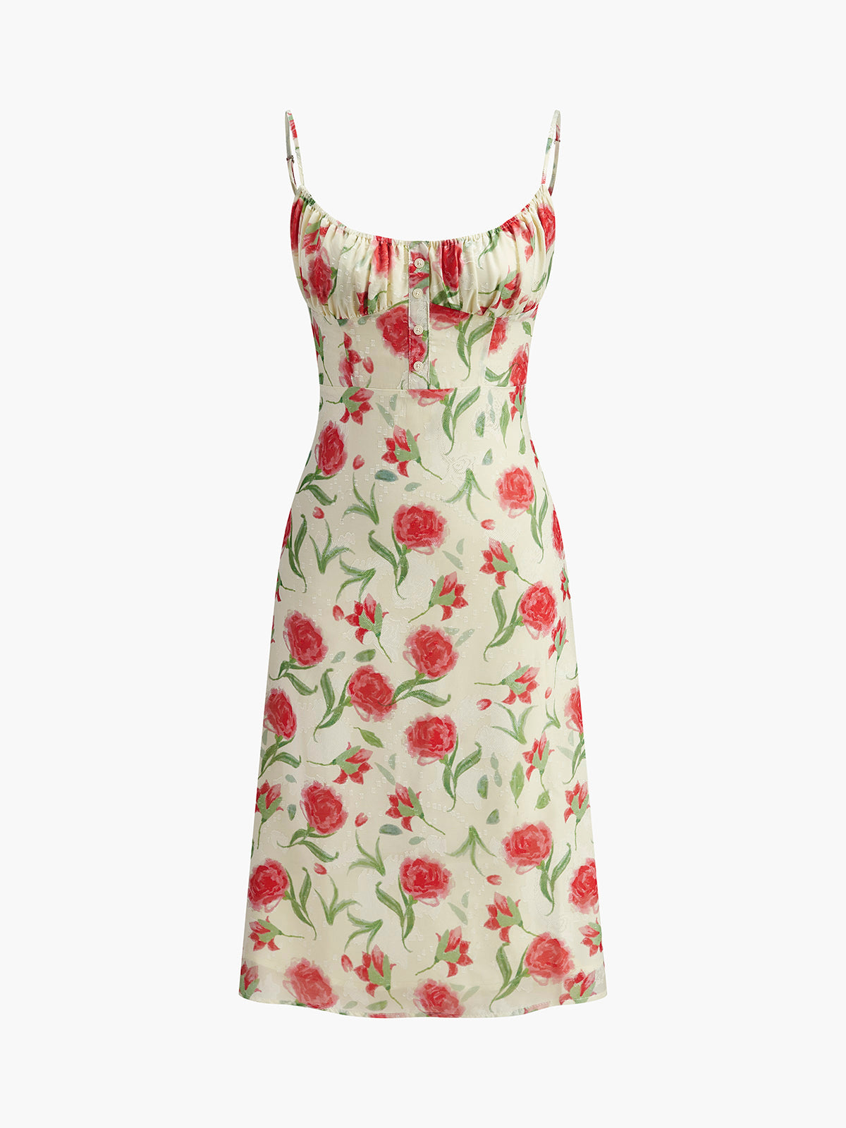 Floral Ruched Button Detail Dress-Massicos