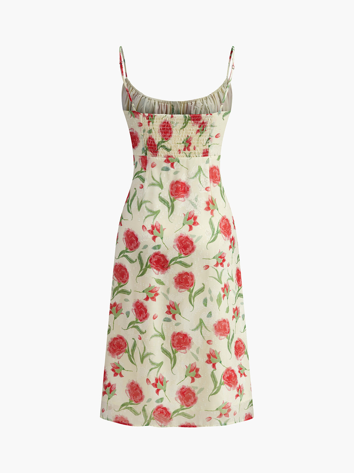 Floral Ruched Button Detail Dress-Massicos