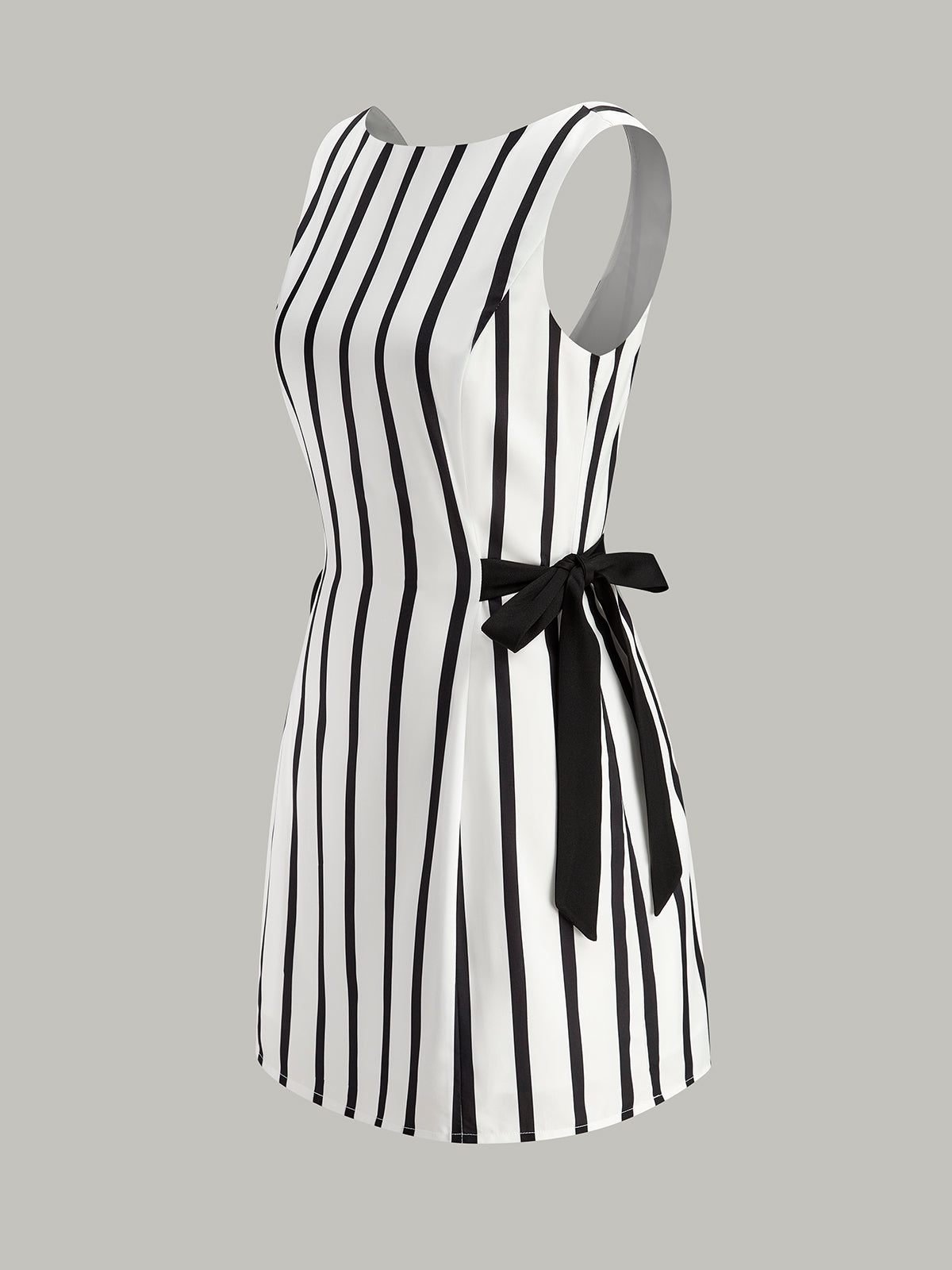 Striped Backless Dual-Sided Bow Zipper Dress-Massicos