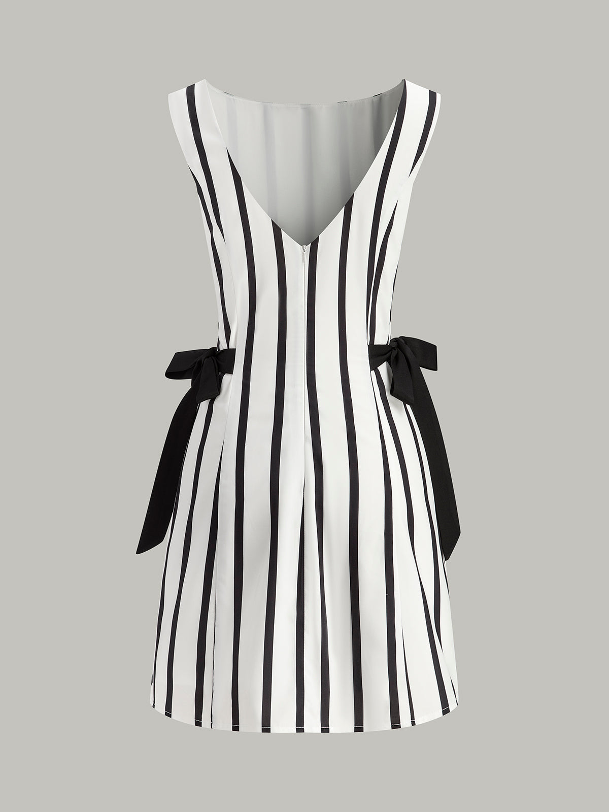 Striped Backless Dual-Sided Bow Zipper Dress-Massicos