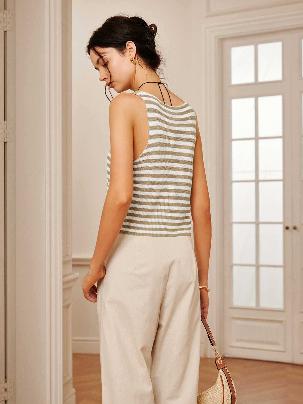 V-Neck Striped Sweater Vest-Massicos