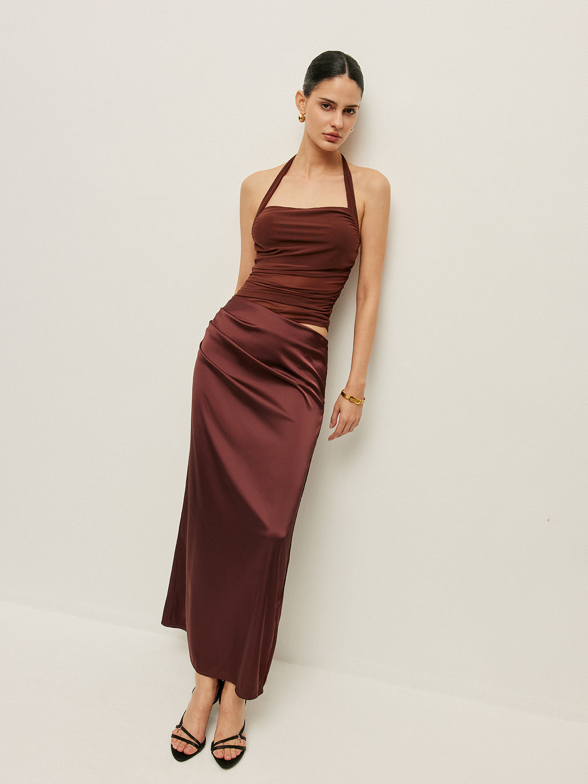 Ruched Halter Neck Cut-Out Detail Dress-Massicos