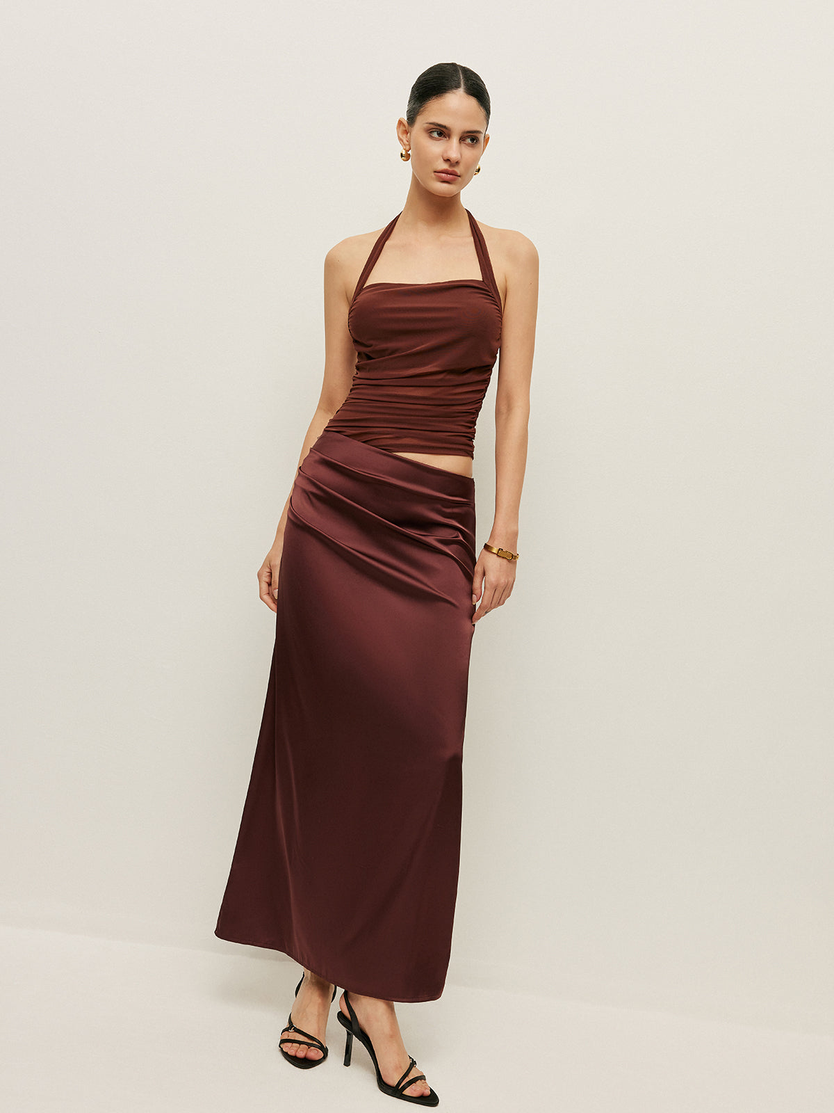 Ruched Halter Neck Cut-Out Detail Dress-Massicos