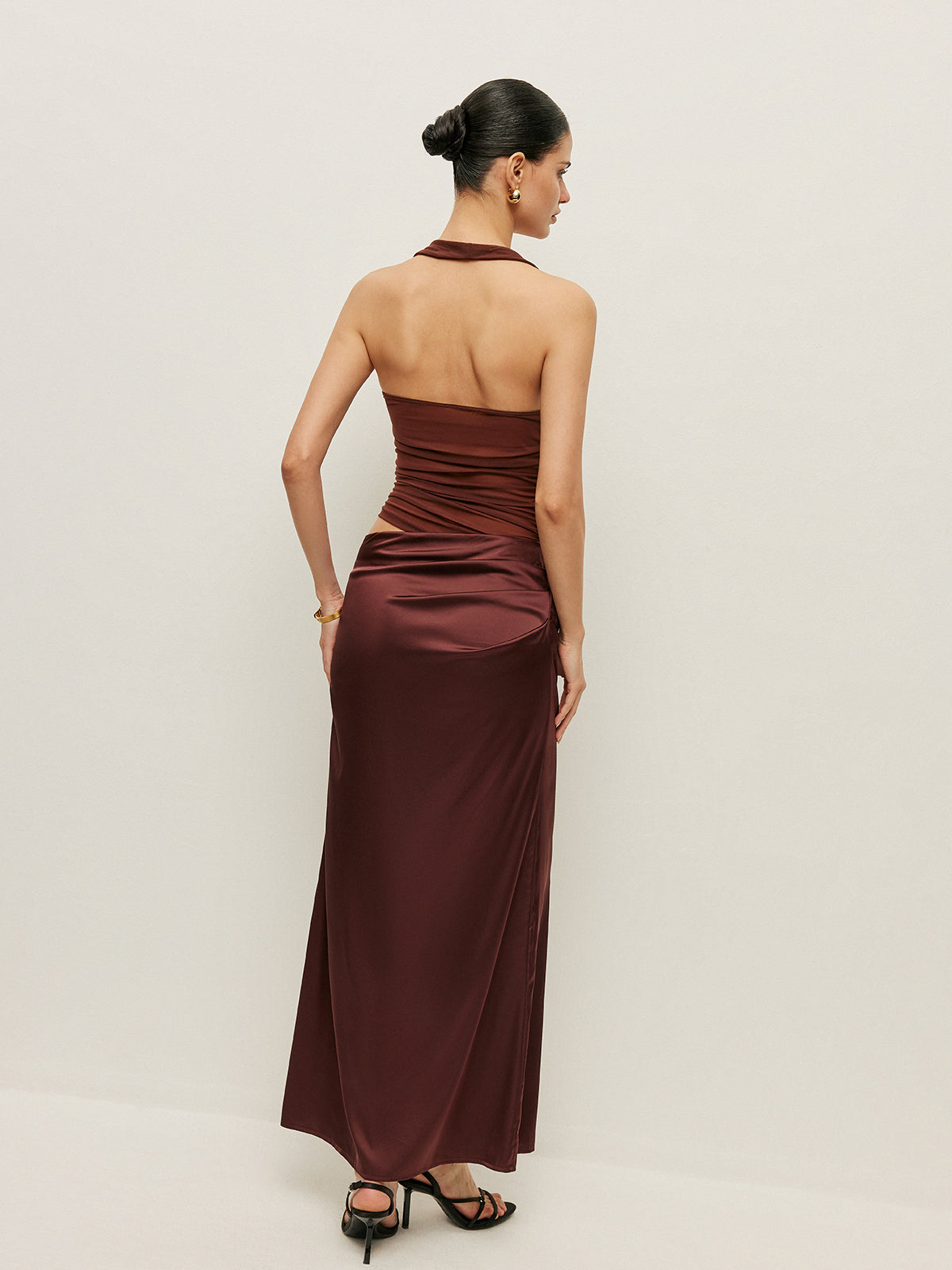 Ruched Halter Neck Cut-Out Detail Dress-Massicos