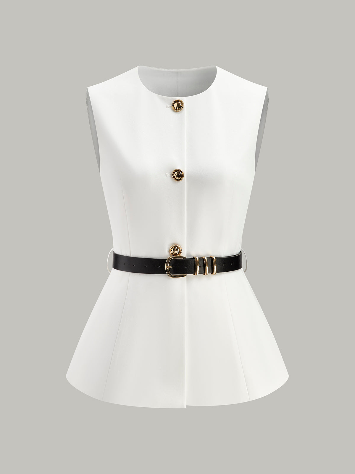 Button Detail Pockets Top With Belt-Massicos
