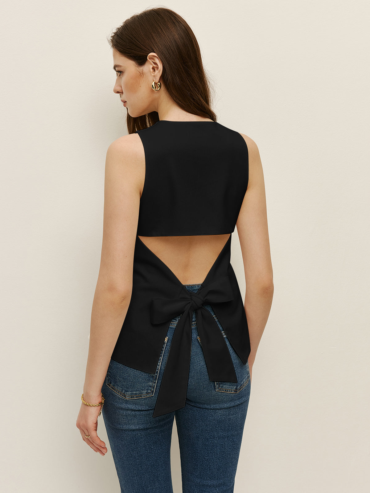 Bow Back Detail Sleeveless Top-Massicos