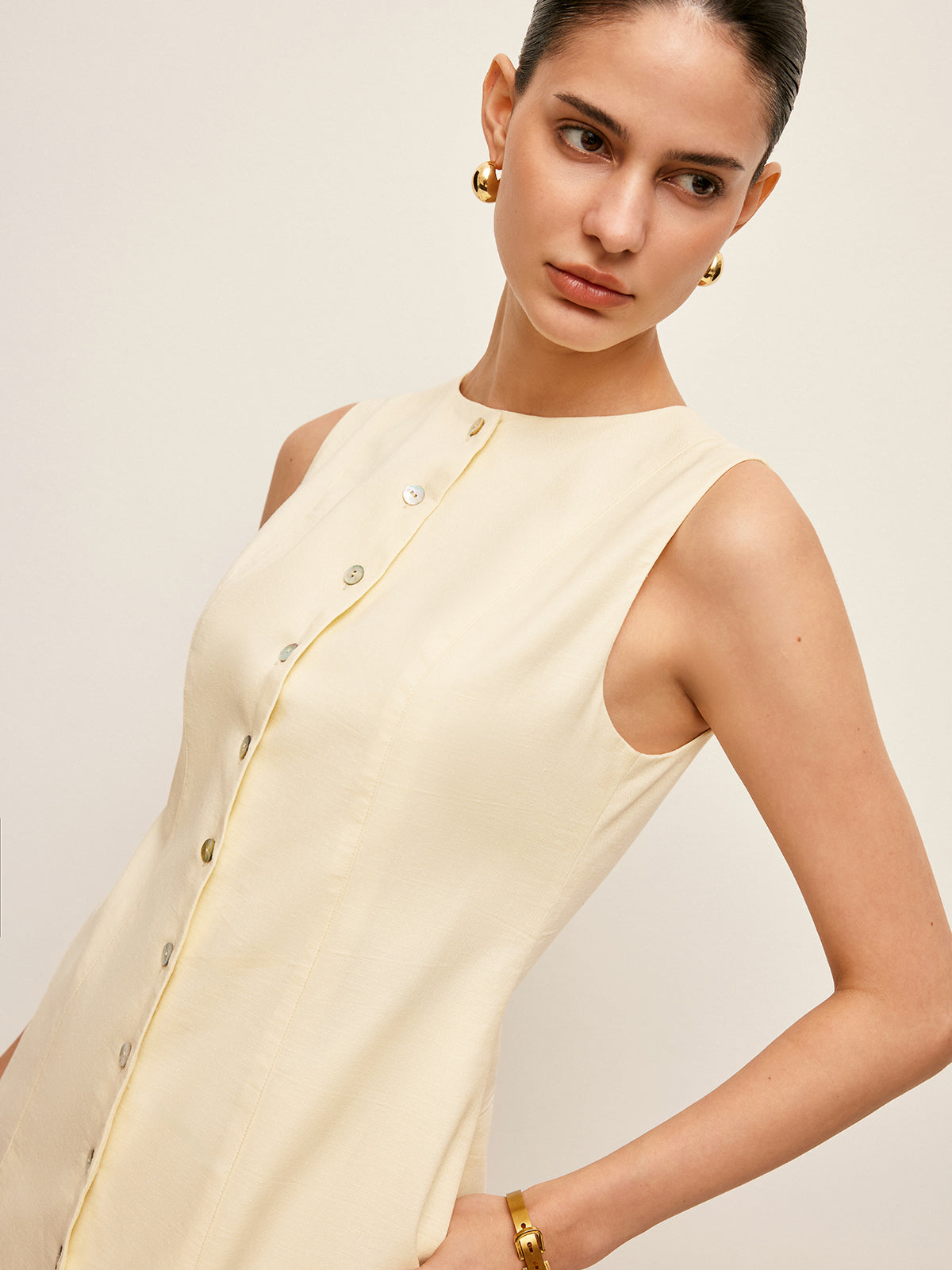 Button-Front Cotton & Linen Sleeveless Dress-Massicos