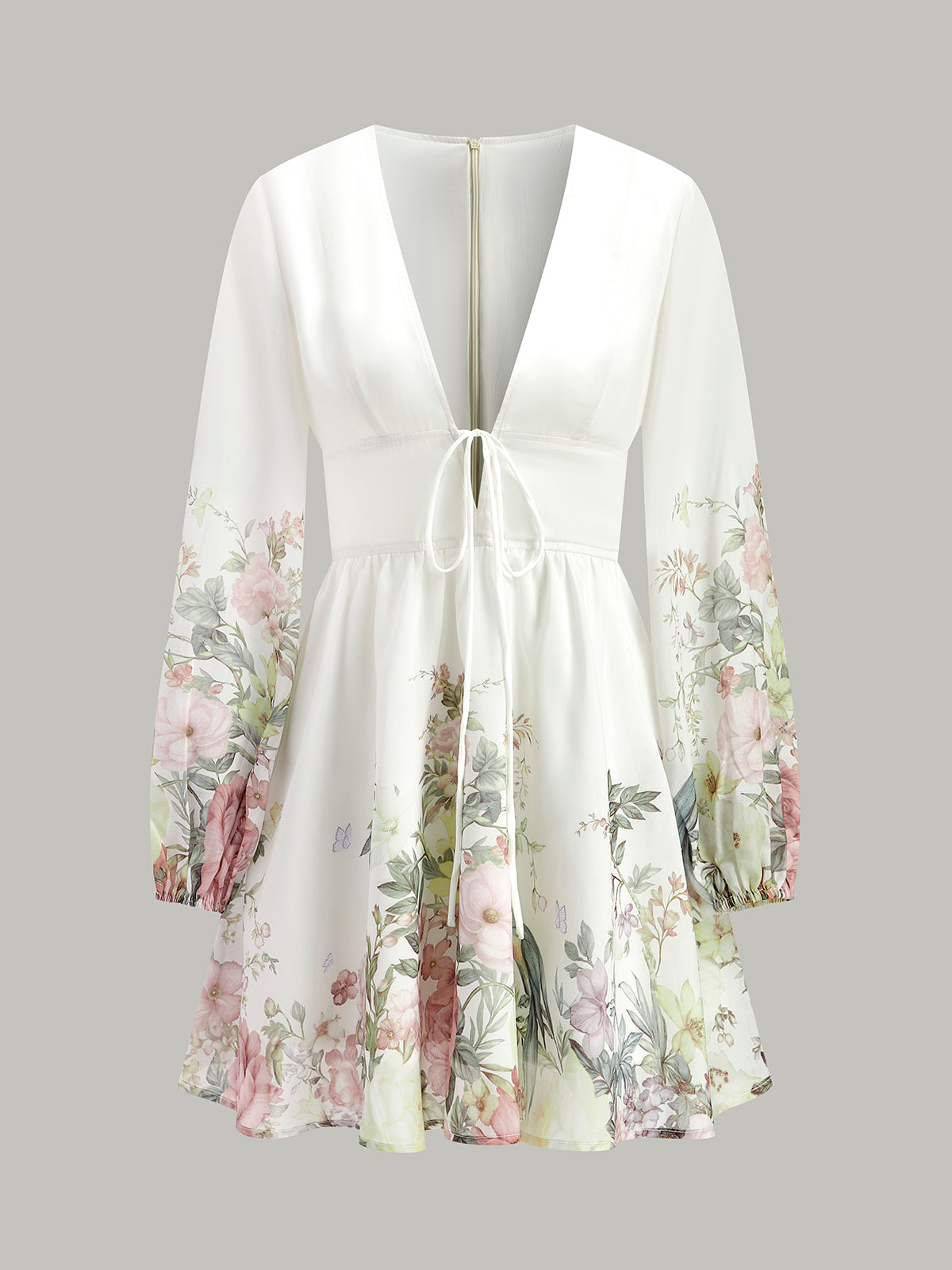 Floral Print Tie-Front Dress-Massicos