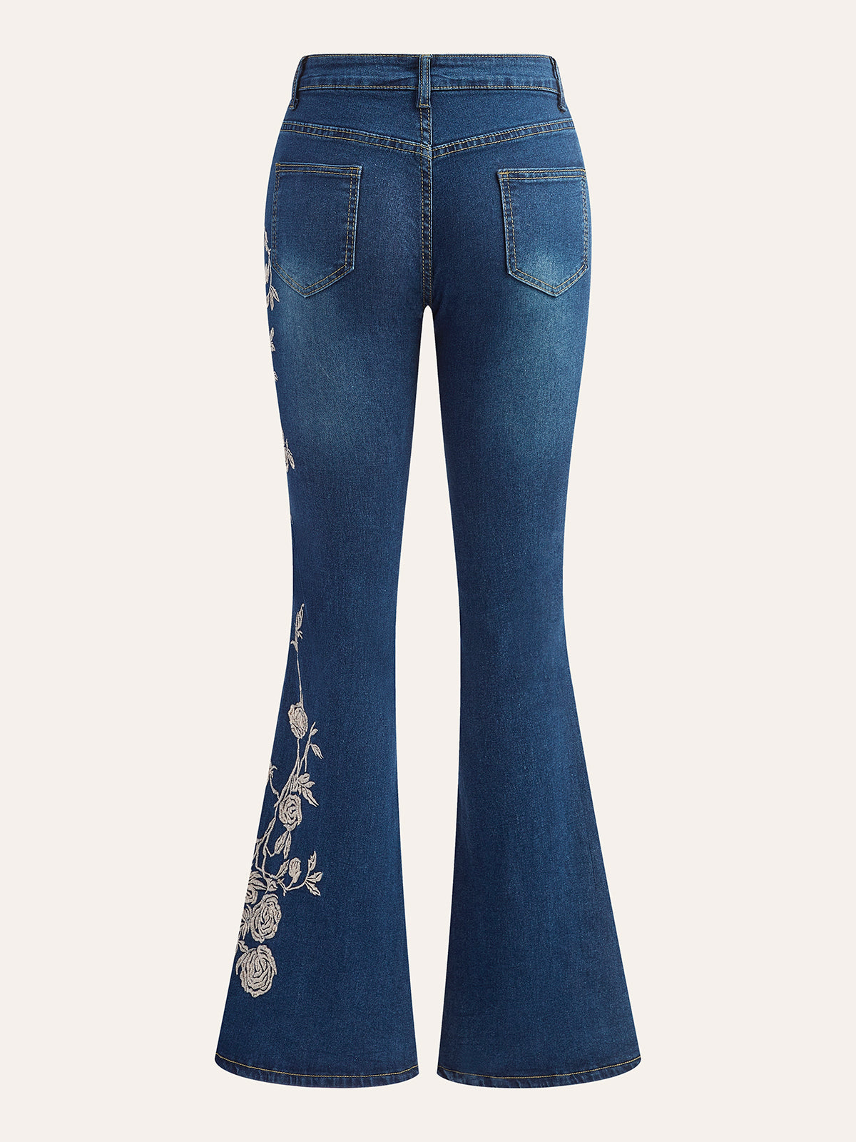 Mid-Waist Embroidered Flared Jeans-Massicos