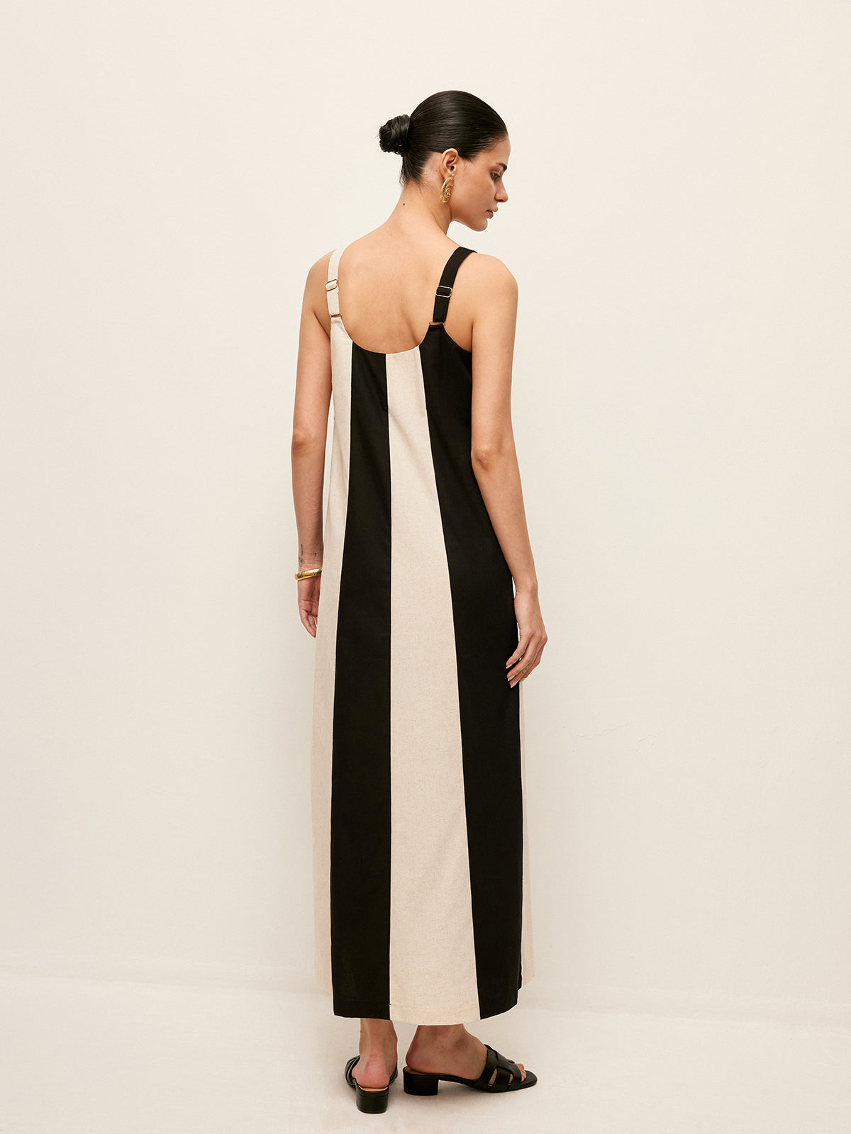 Cotton & Linen Striped Sleeveless Dress-Massicos