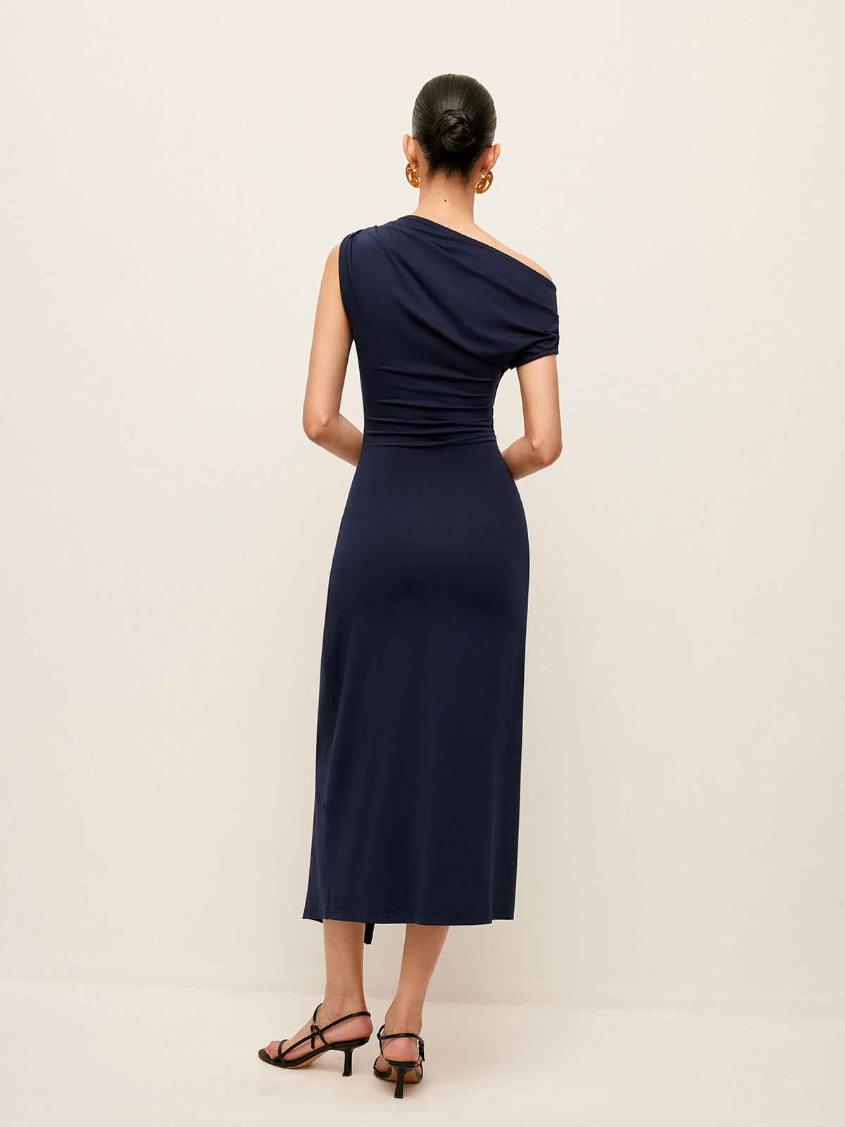 Asymmetrical Neck Metal Waist-Belt Dress-Massicos