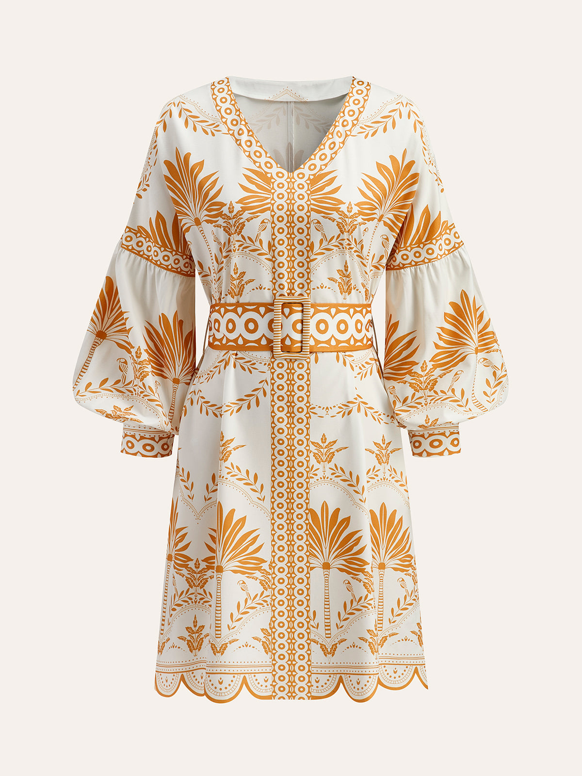 Boho Print V-Neck Belted Dress-Massicos