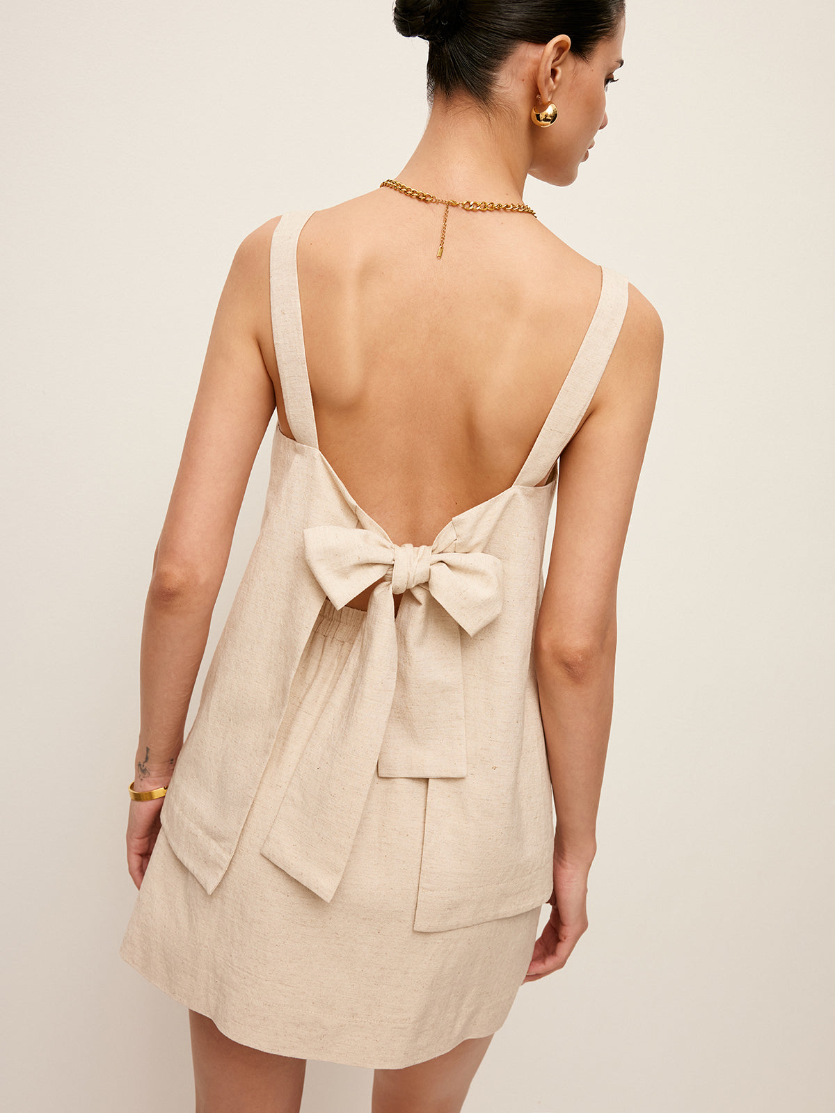 Back Tie Detail Top With Skirt Set-Massicos