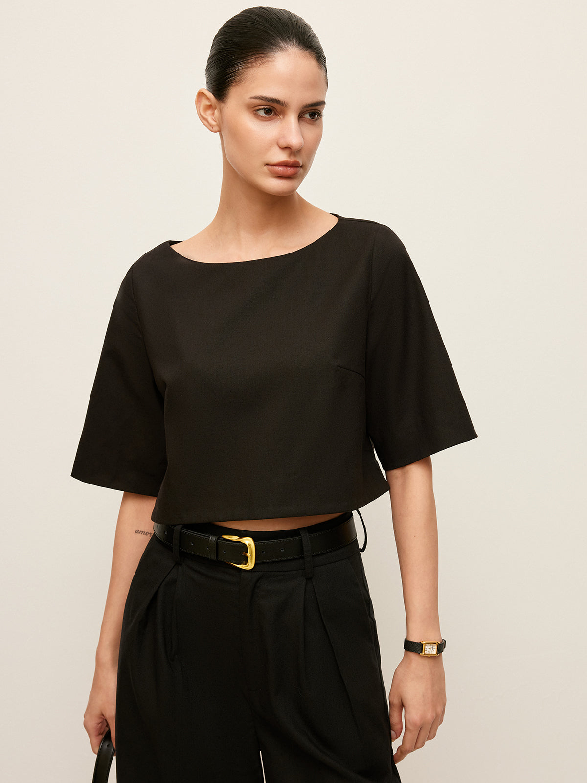 Cotton & Linen Crop Top With Pants Set-Massicos