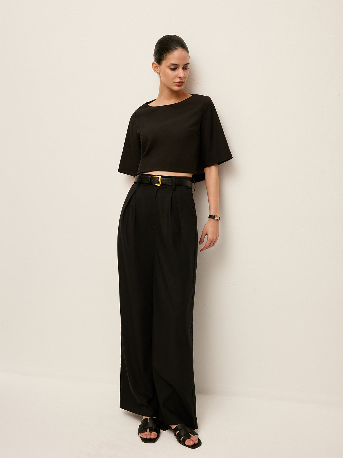 Cotton & Linen Crop Top With Pants Set-Massicos