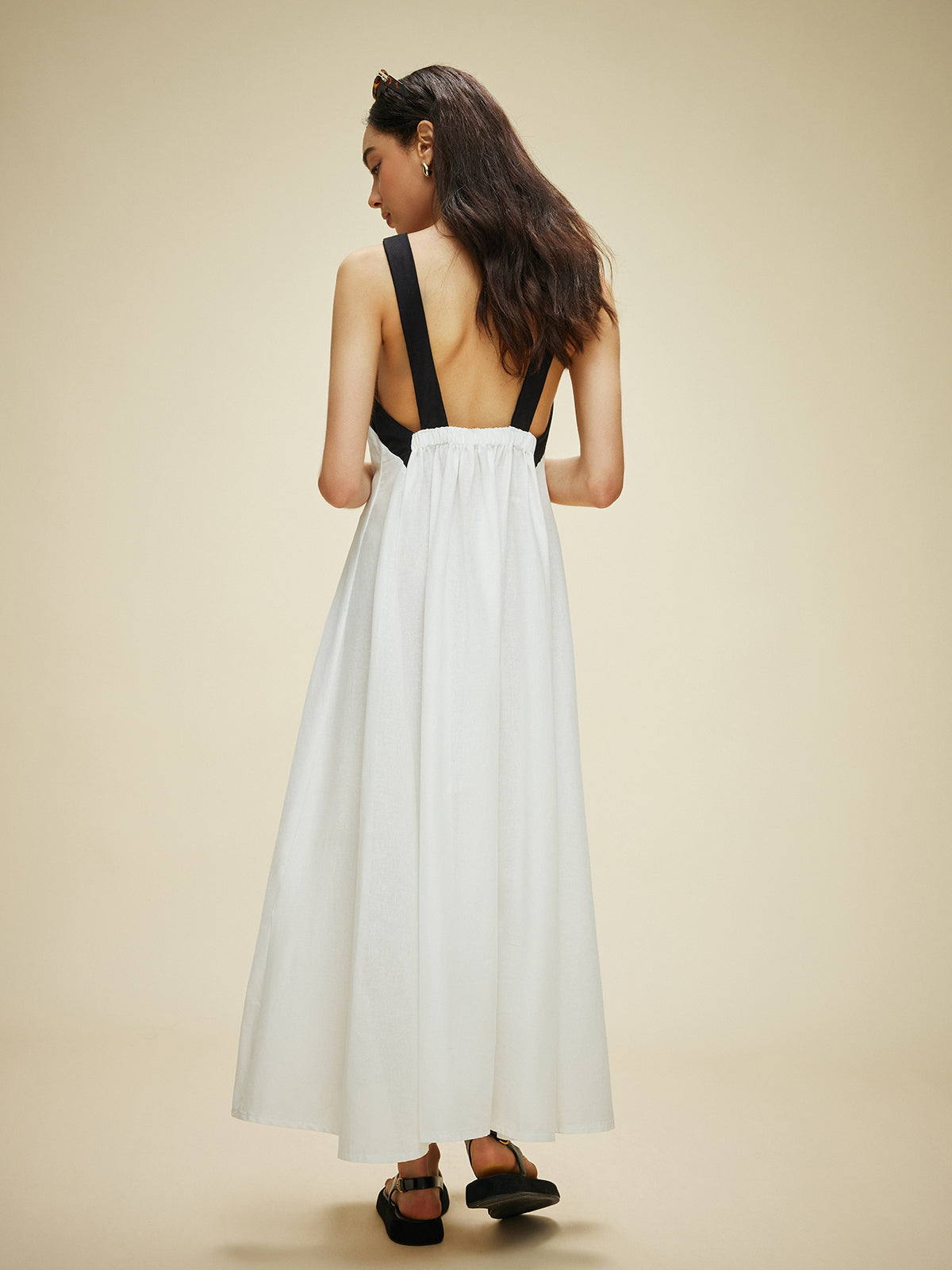 Semi-Sheer Cotton & Linen Backless Halter Dress-Massicos