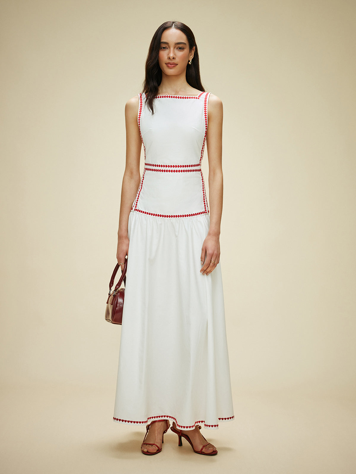 Cotton Contrast Trim Back Tie Dress-Massicos
