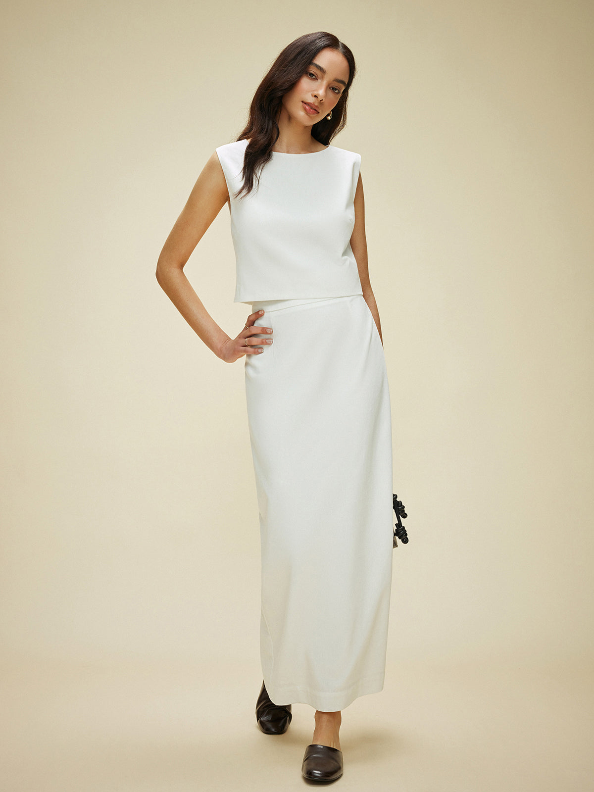 Cotton & Linen Split-Back Skirt Set-Massicos