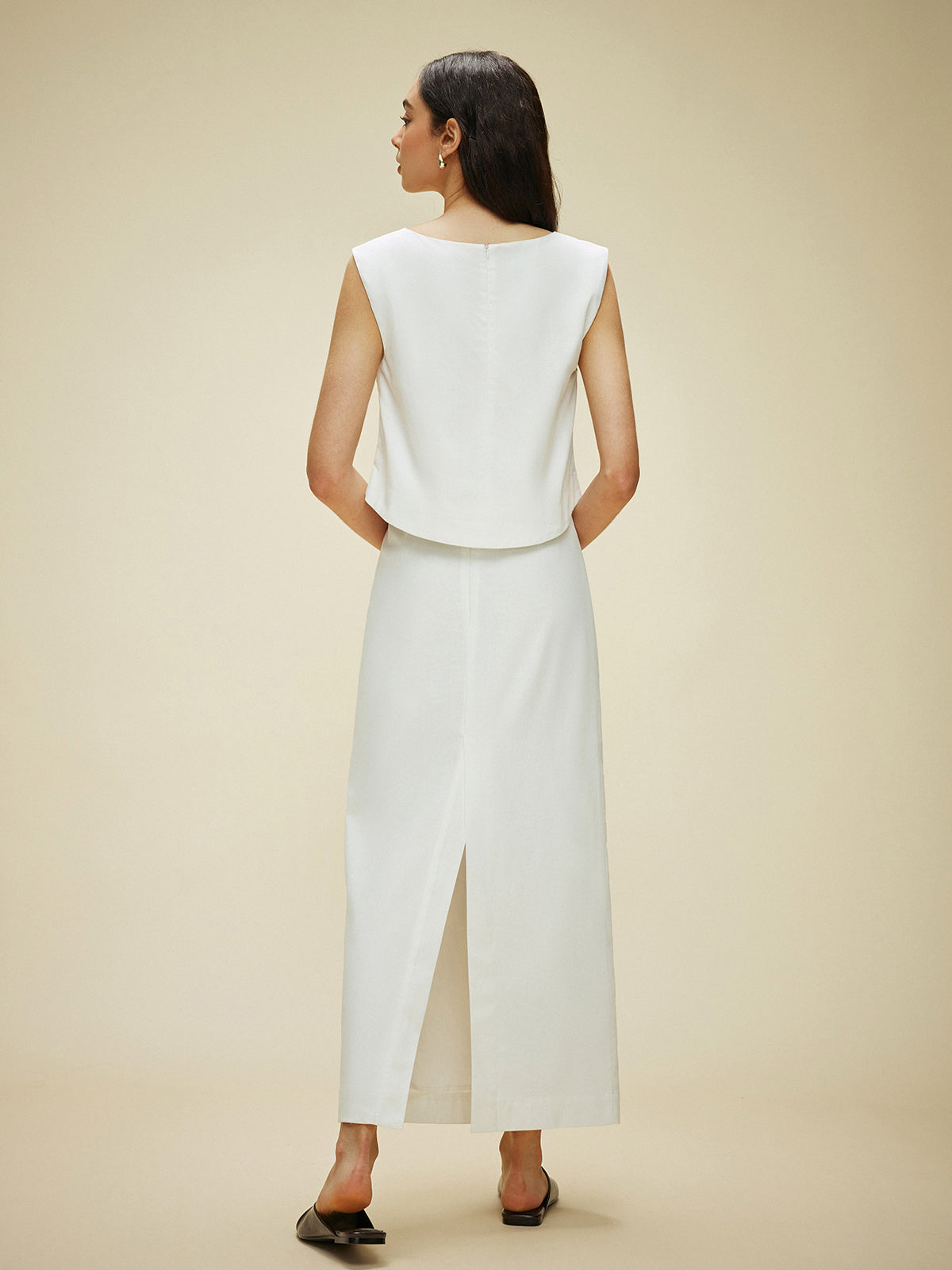 Cotton & Linen Split-Back Skirt Set-Massicos