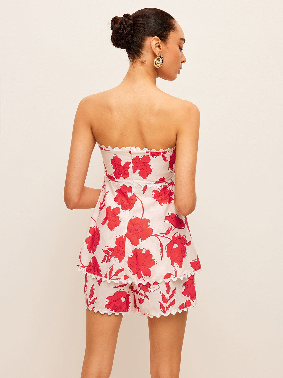 Floral Strapless Top With Pockets Shorts Set-Massicos