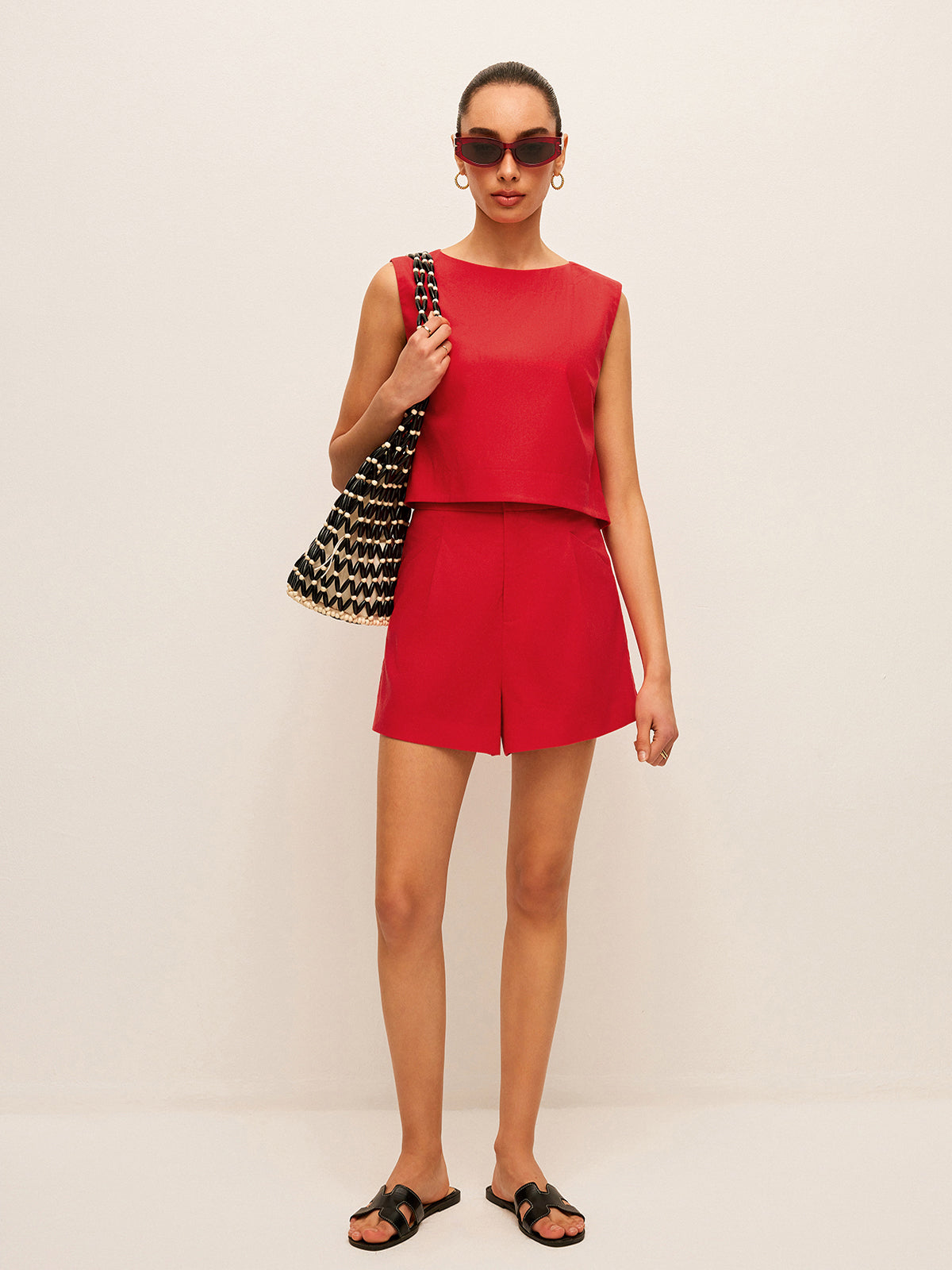 Cotton & Linen Sleeveless Top With Shorts Set-Massicos