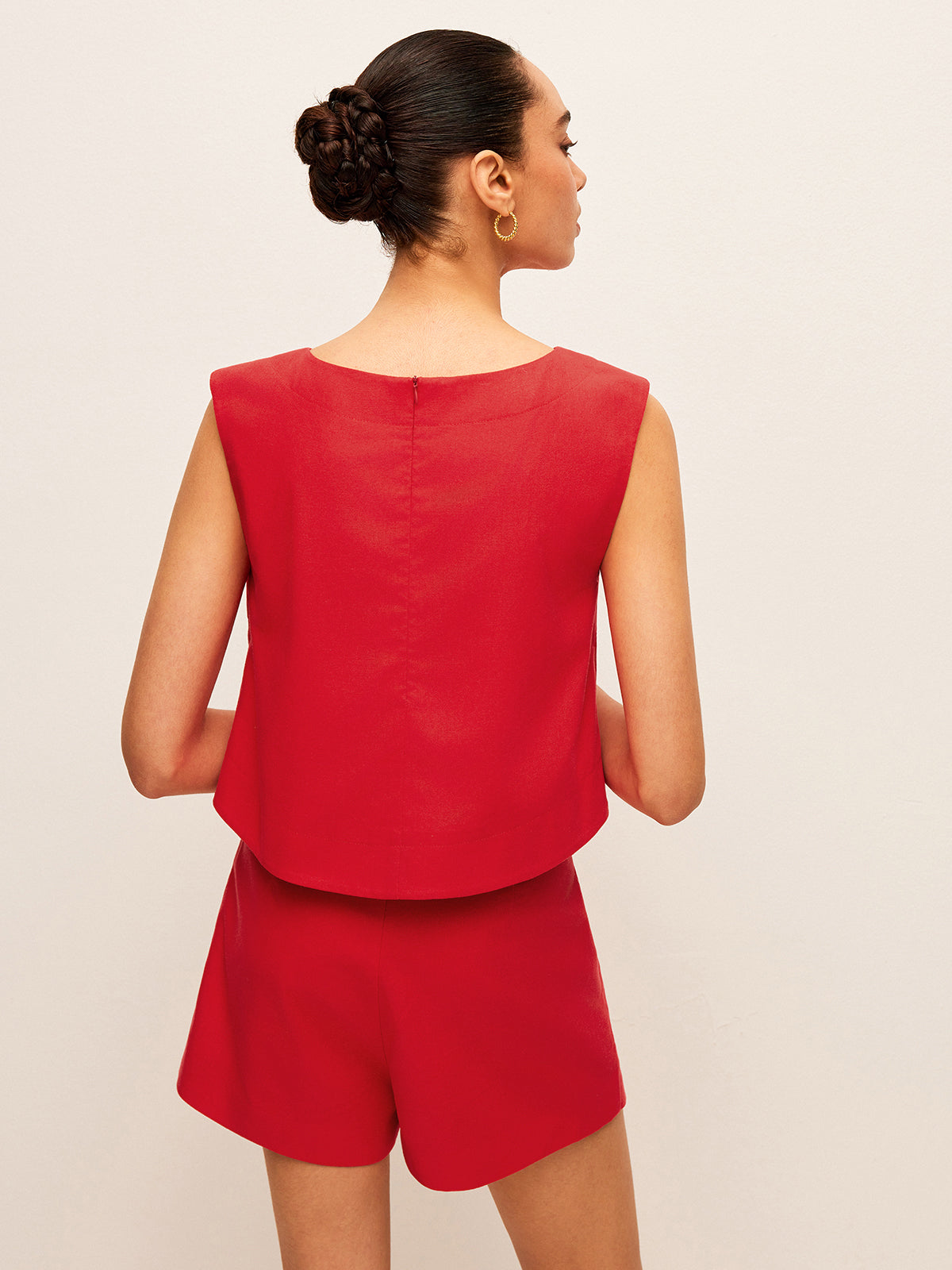 Cotton & Linen Sleeveless Top With Shorts Set-Massicos