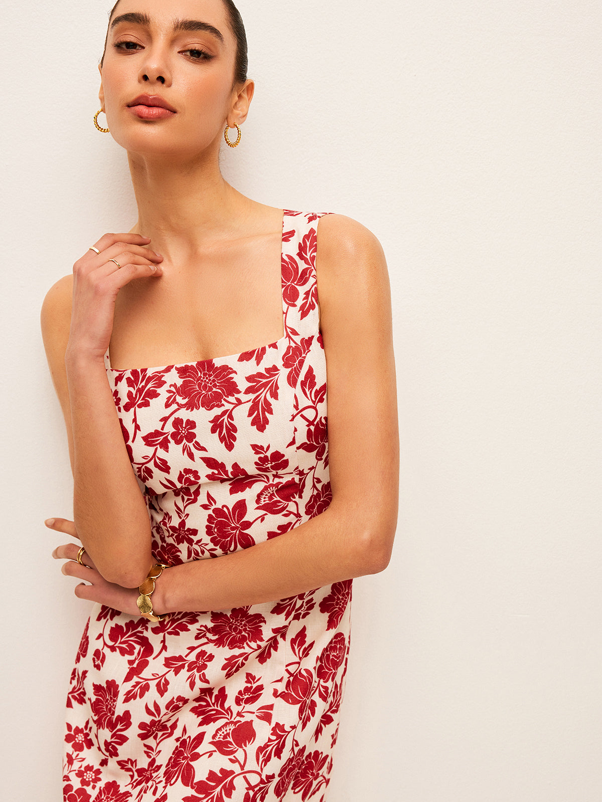 Flora Print Square-Neck Dress-Massicos