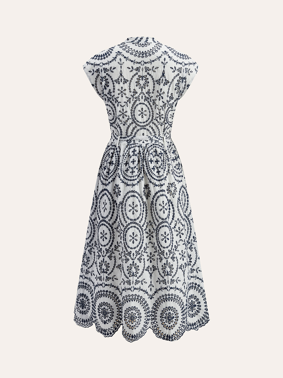 Embroidered V-Neck Belted Dress-Massicos