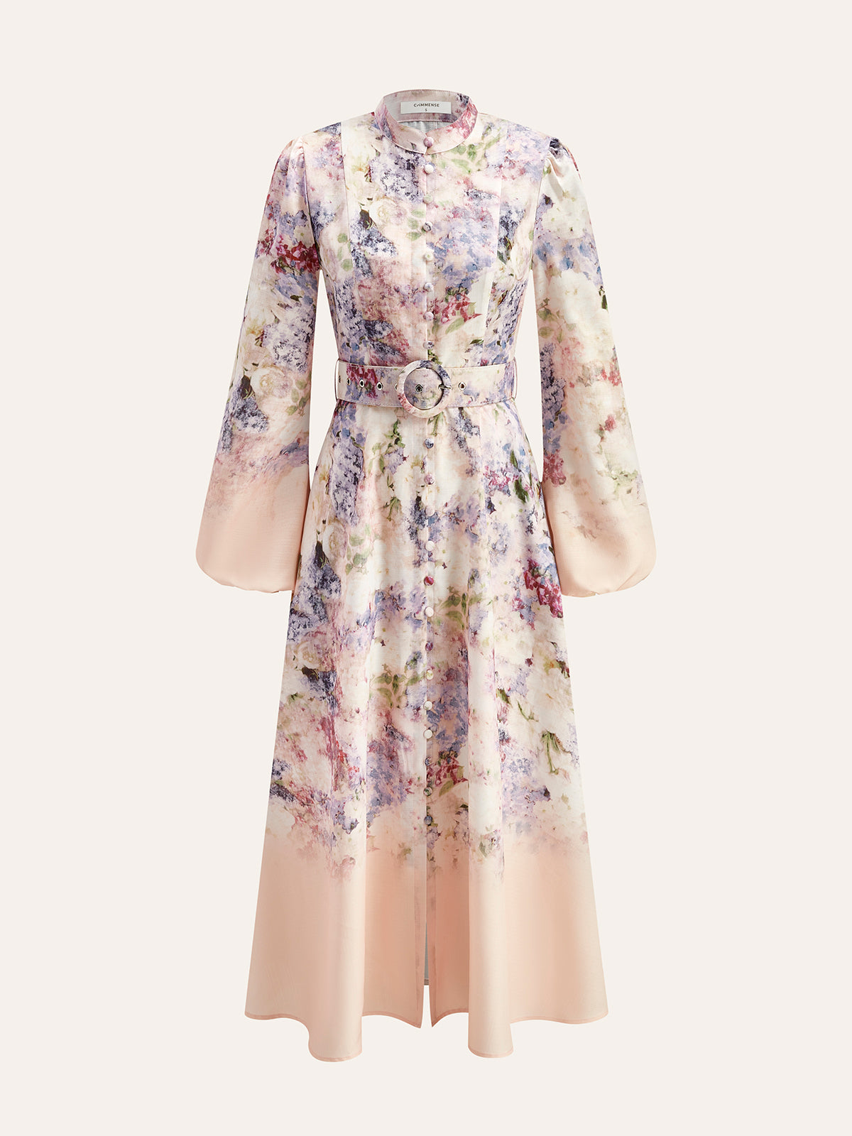 Belted Balloon Sleeve Floral Dress-Massicos