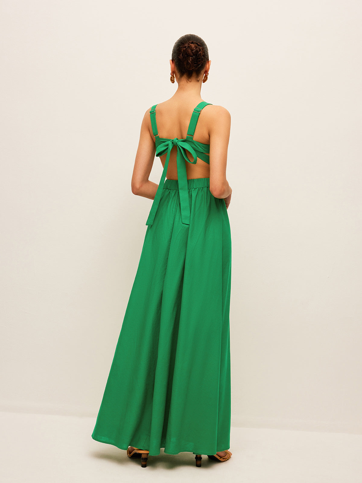 Cotton & Linen Back Tie Detail Dress-Massicos
