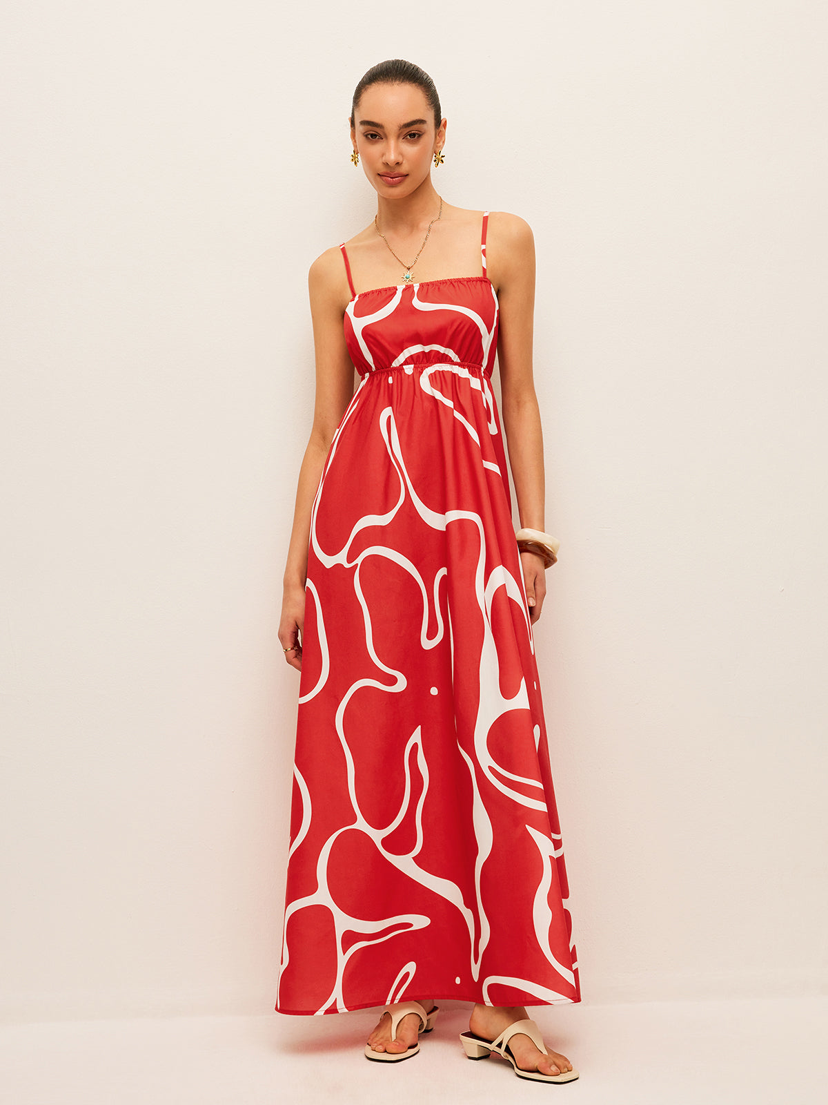 Printed Back Tie Detail Dress-Massicos